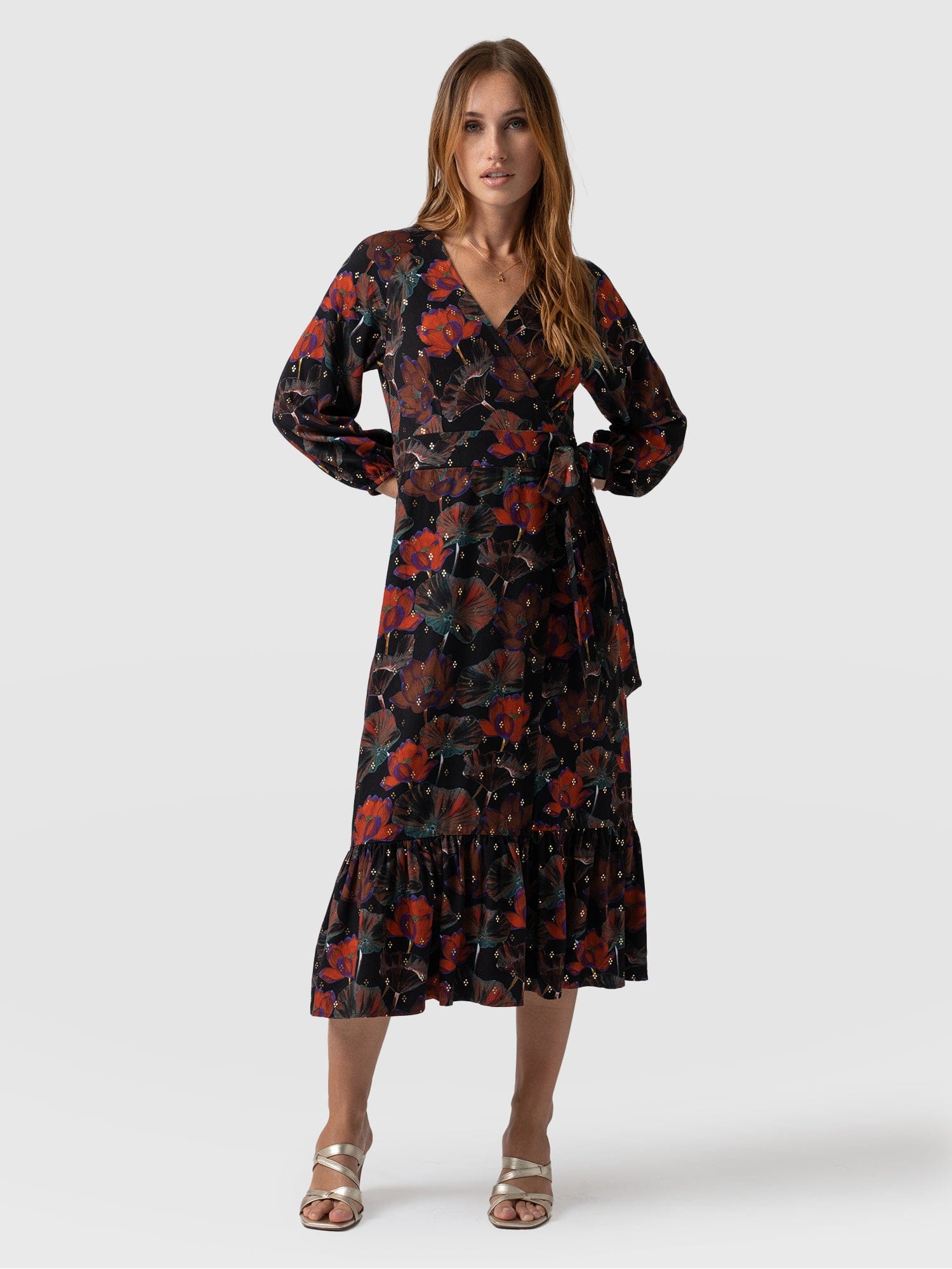 Eliza Wrap Dress - Red Flora